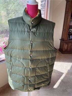 Ralph Lauren Olive Green Quilted Puffer Vest with Yellow Lining